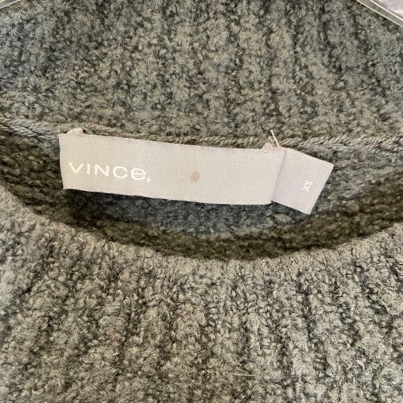 Vince Mock Neck Wool Sweater Boxy Green Minimalist Chunky Textured XS - Picture 2 of 5